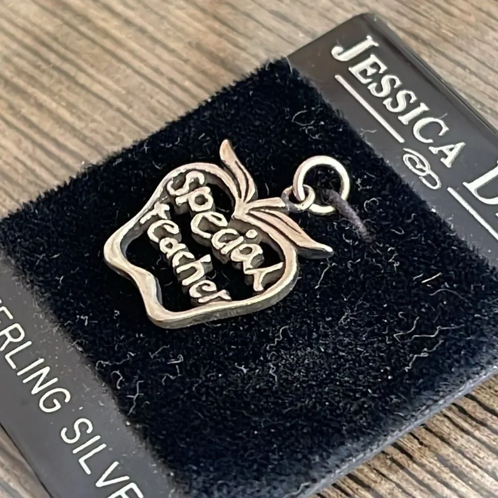 Vintage Jessica Dean Sterling Silver Apple Shaped Special Teacher Charm, New